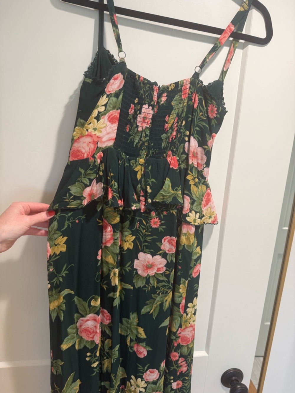 Reformation Dark Green Maxi Dress with Pink Floral Print - Picture 8 of 9